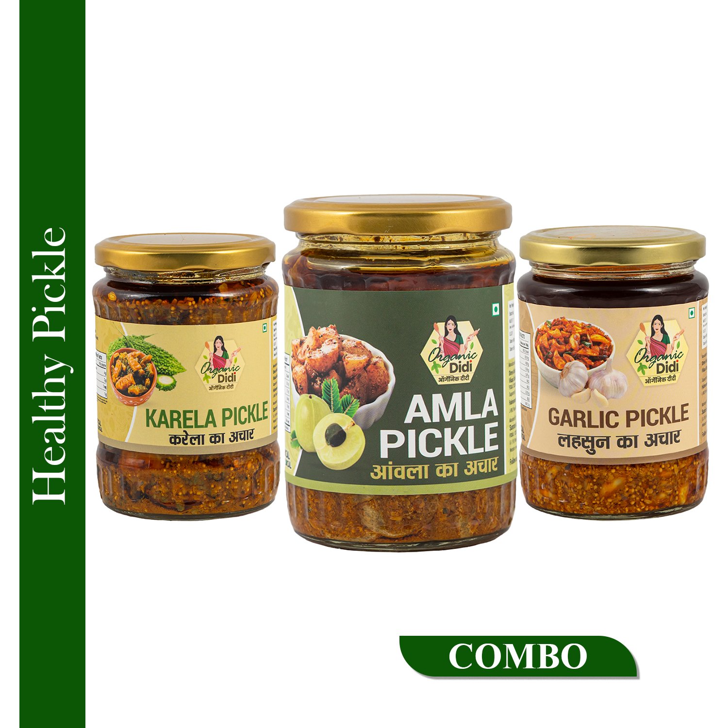 Healthy Pickle Combo – Karela Pickle, Amla Pickle & Garlic Pickle | Sunrise Agriland