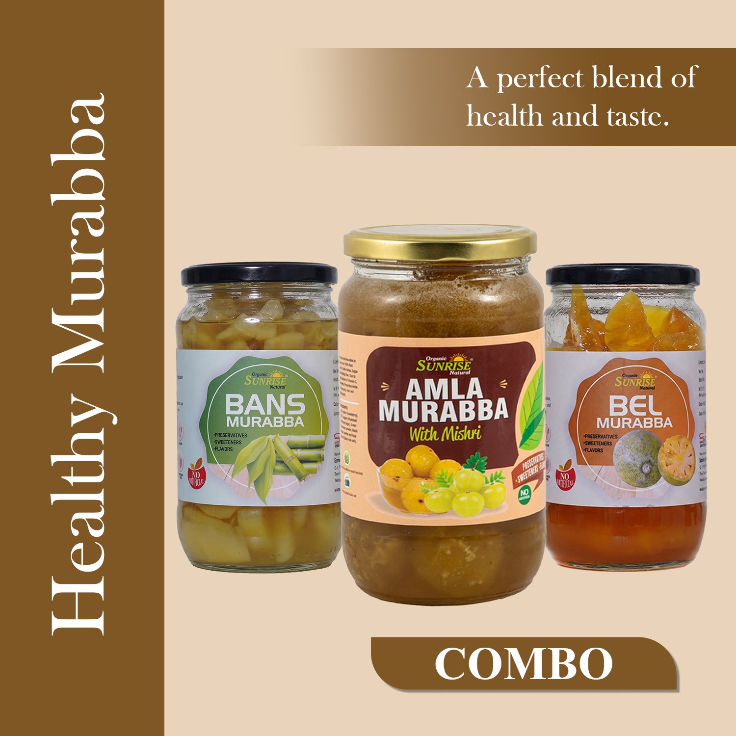 Healthy Murabba Combo – Amla Murabba, Bans Murabba & Bel Murabba with Mishri | Sunrise Agriland