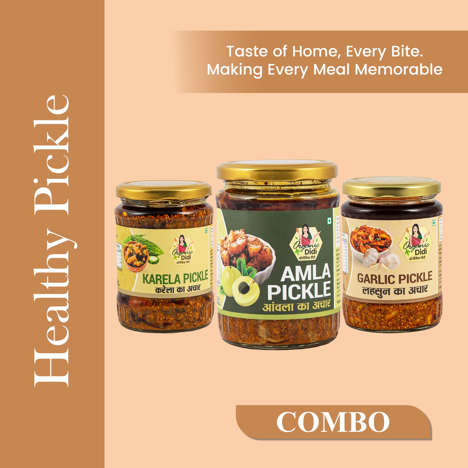 Healthy Pickle Combo – Karela Pickle, Amla Pickle & Garlic Pickle | Sunrise Agriland