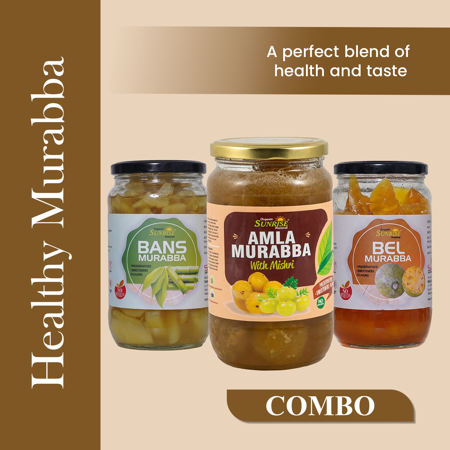 Healthy Murabba Combo – Amla Murabba, Bans Murabba & Bel Murabba with Mishri | Sunrise Agriland