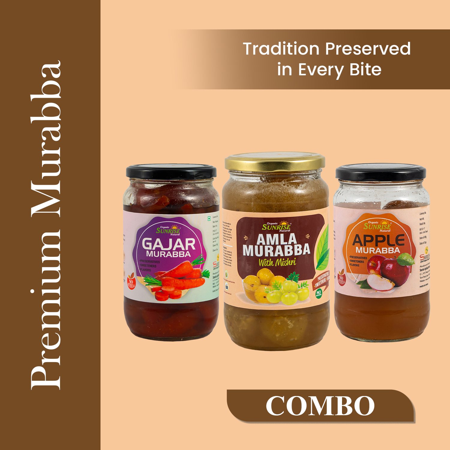 Premium Murabba Combo – Gajar Murabba, Amla Murabba with Mishri & Apple Murabba | Sunrise Agriland