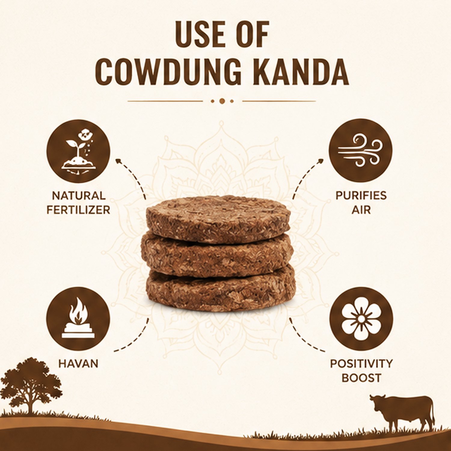 Cow Dung Mini Cake (Gobar Kande) – Natural Havan & Puja Fuel | Sunrise Agriland