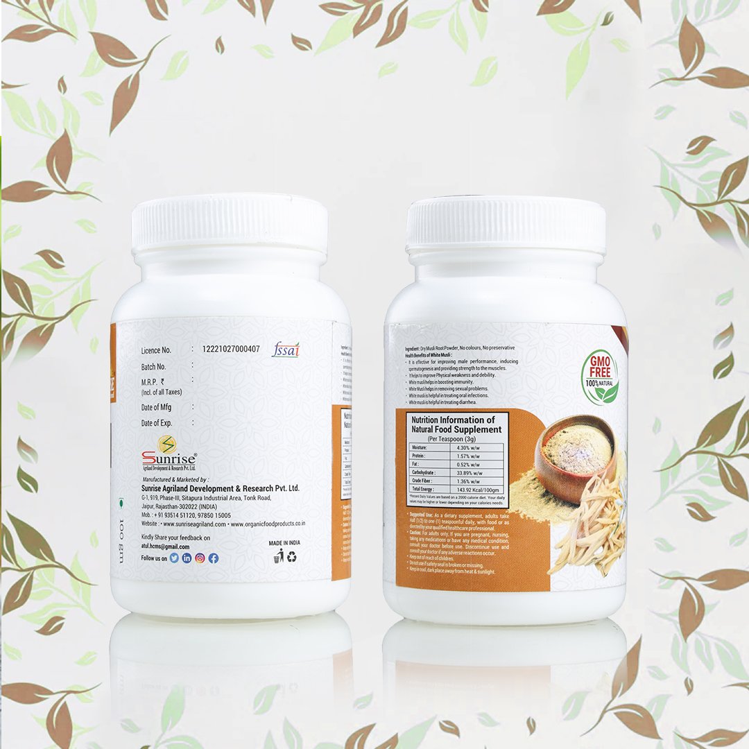 Safed Musli Powder – Ayurvedic Strength, Stamina & Vitality Booster | Sunrise Agriland