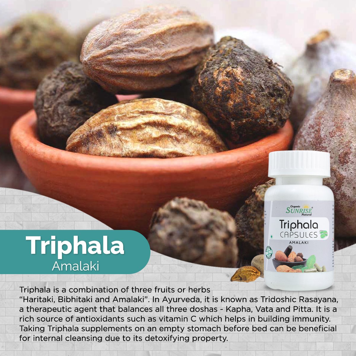 Triphala Capsules – Digestion, Gut Cleanse & Regularity Support | Sunrise Agriland